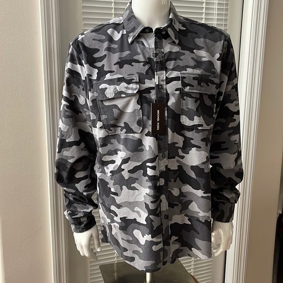 MIchael Kors Camo Print Long Sleeve Button Down Cotton Micro Corduroy Shirt - Picture 1 of 7